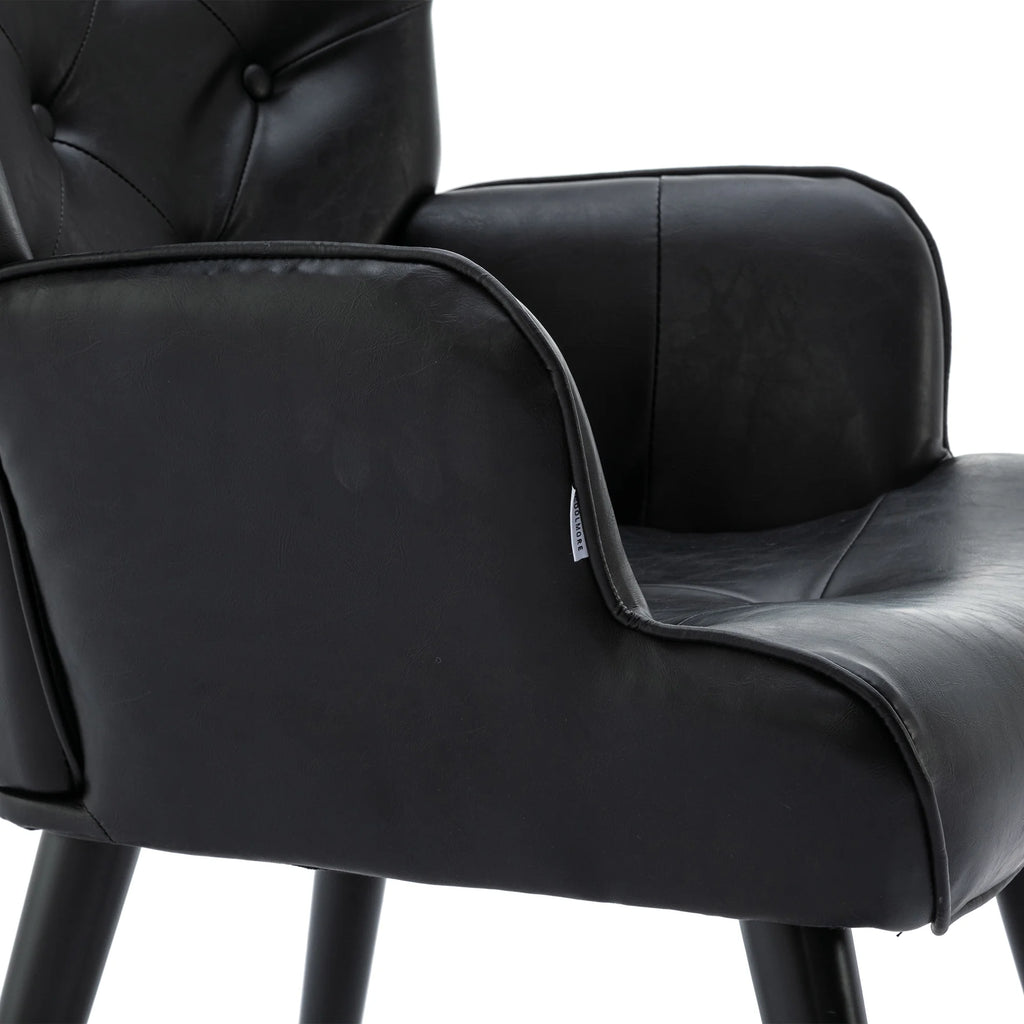 Black PU Leather Tufted Accent Chair with Wood Legs D1485