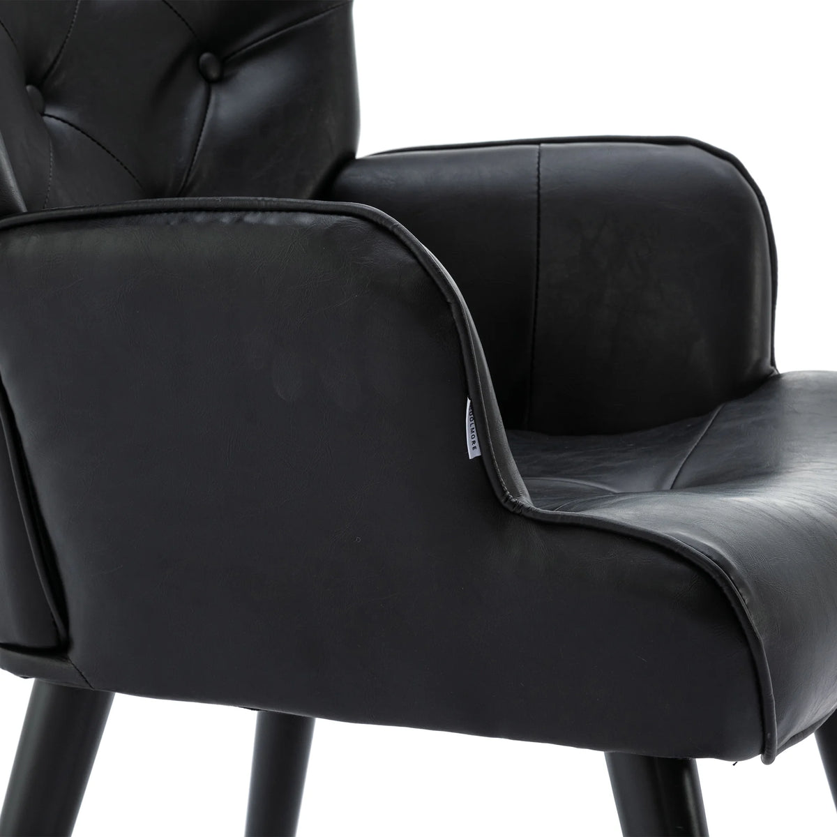 Black PU Leather Tufted Accent Chair with Wood Legs D1485