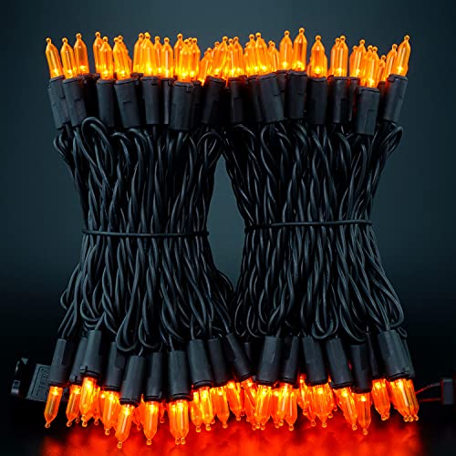 200 Orange LED Christmas Lights Black Wire 2 Strands 33 Feet M484160