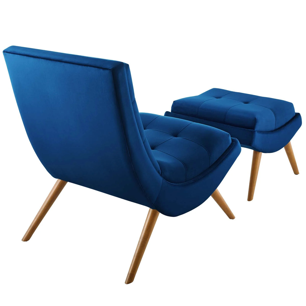 Navy Velvet Lounge Chair and Ottoman Set Z104456
