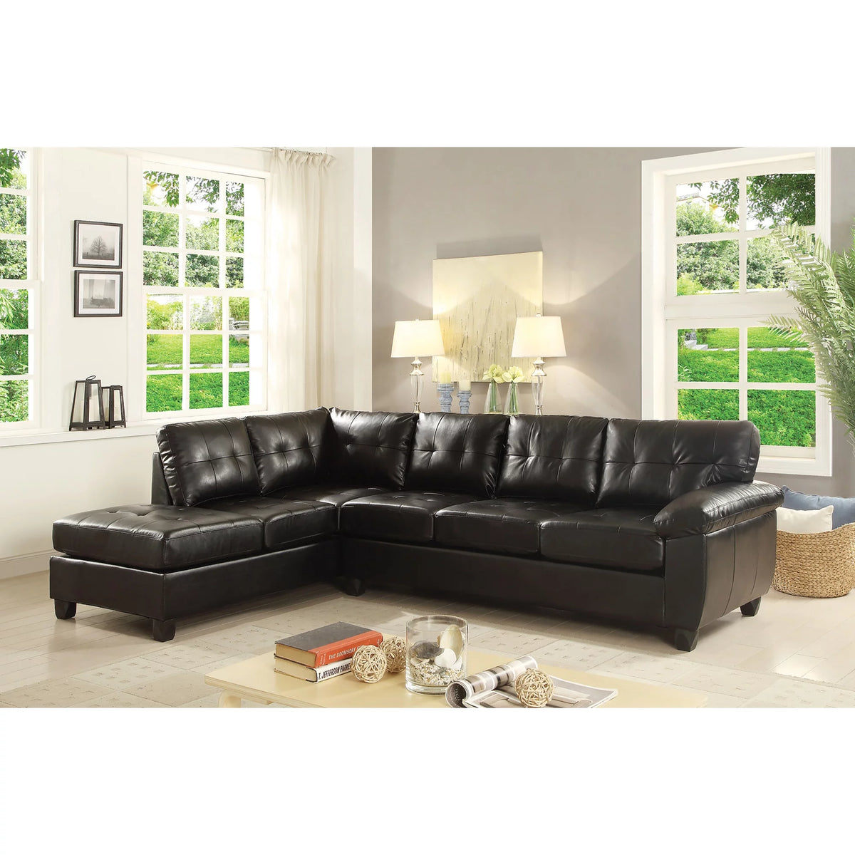 Black Faux Leather L Shape Sectional Sofa G674