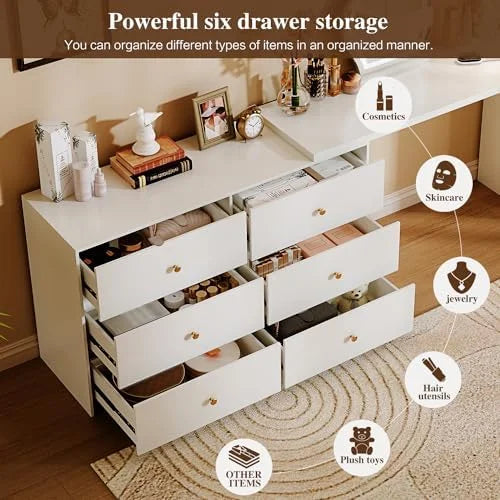 Modern Corner Vanity Table with LED Mirror and 6 Drawers M1427