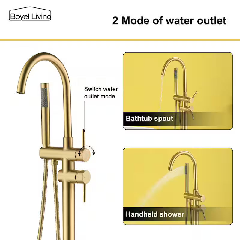 Brushed Gold Freestanding Bathtub Faucet with Handheld Shower R820917