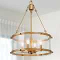 Mid-century Modern 4-light Drum Chandelier Seeded Glass Fixture J257