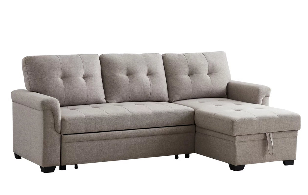 Light Gray Fabric Reversible Sleeper Sectional Sofa with Storage Chaise T49090