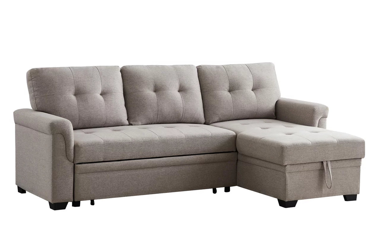Light Gray Fabric Reversible Sleeper Sectional Sofa with Storage Chaise T49090