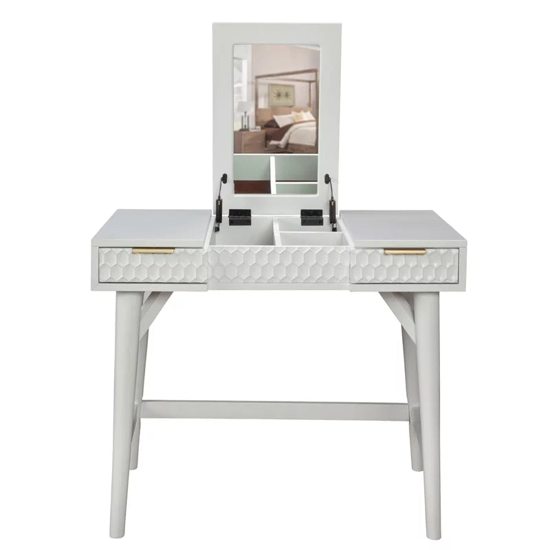 White Full Panel Bed & Bedroom Vanity 2-Piece Set X7639