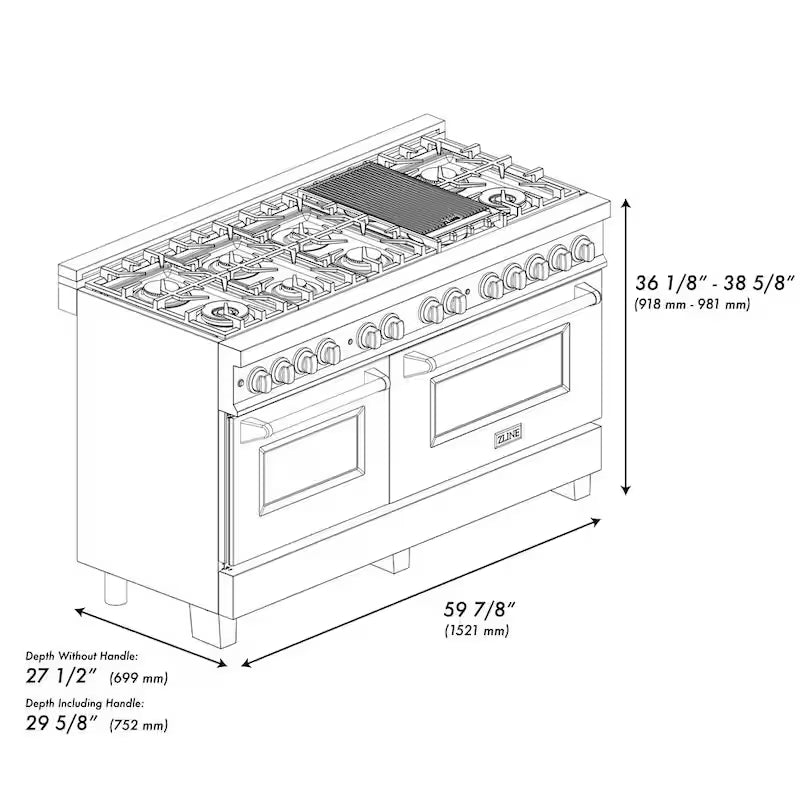 9 Burner Double Oven Dual Fuel Range with Black Matte Door L707