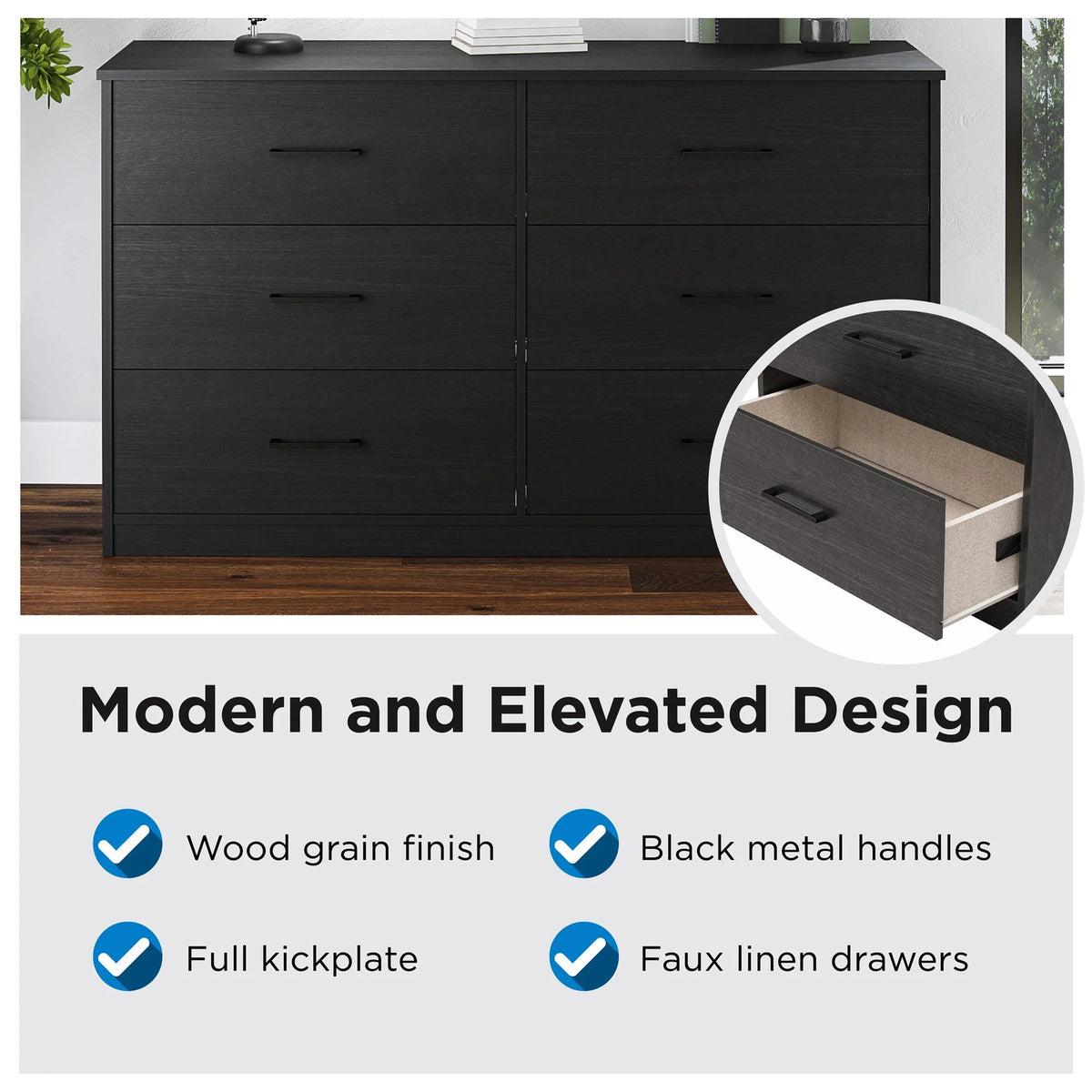 Black 6 Drawer Dresser N5679