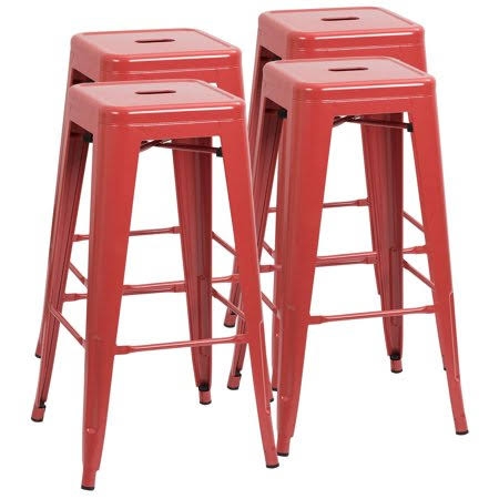 Red Metal Backless Bar Stools V225063