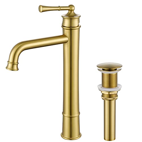 Polished Chrome Tall Single Handle Vessel Sink Faucet with Pop Up Drain B4411