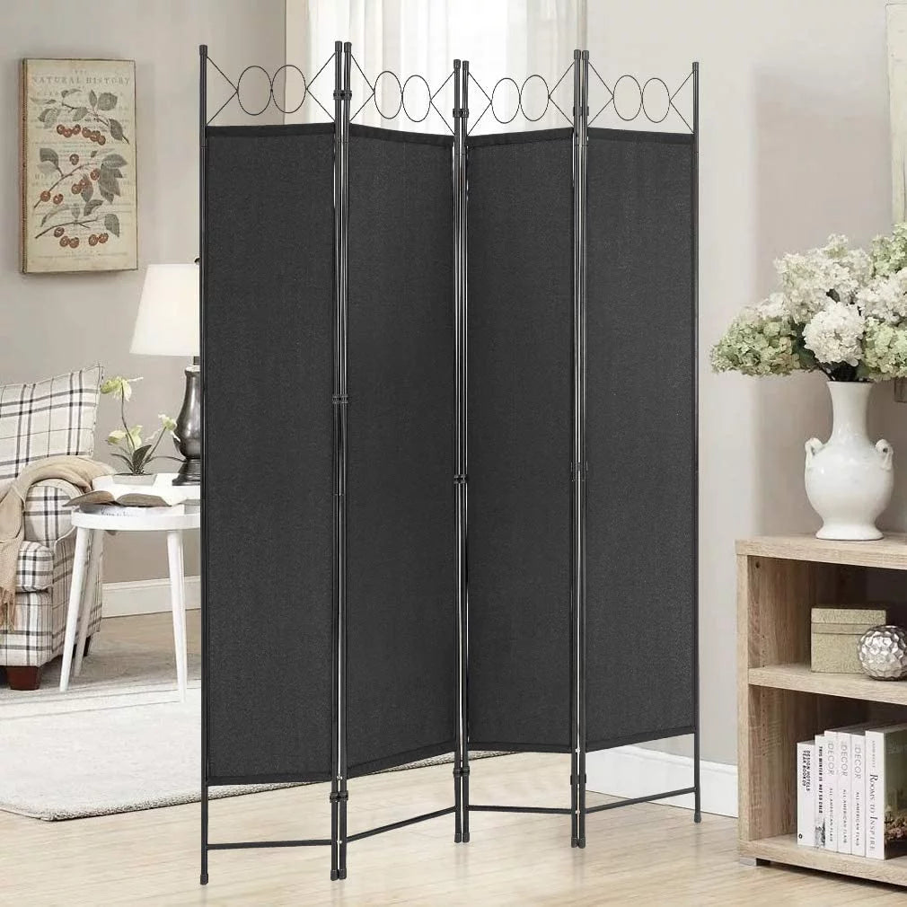 4 Panel 6 ft Black Steel Room Divider H565