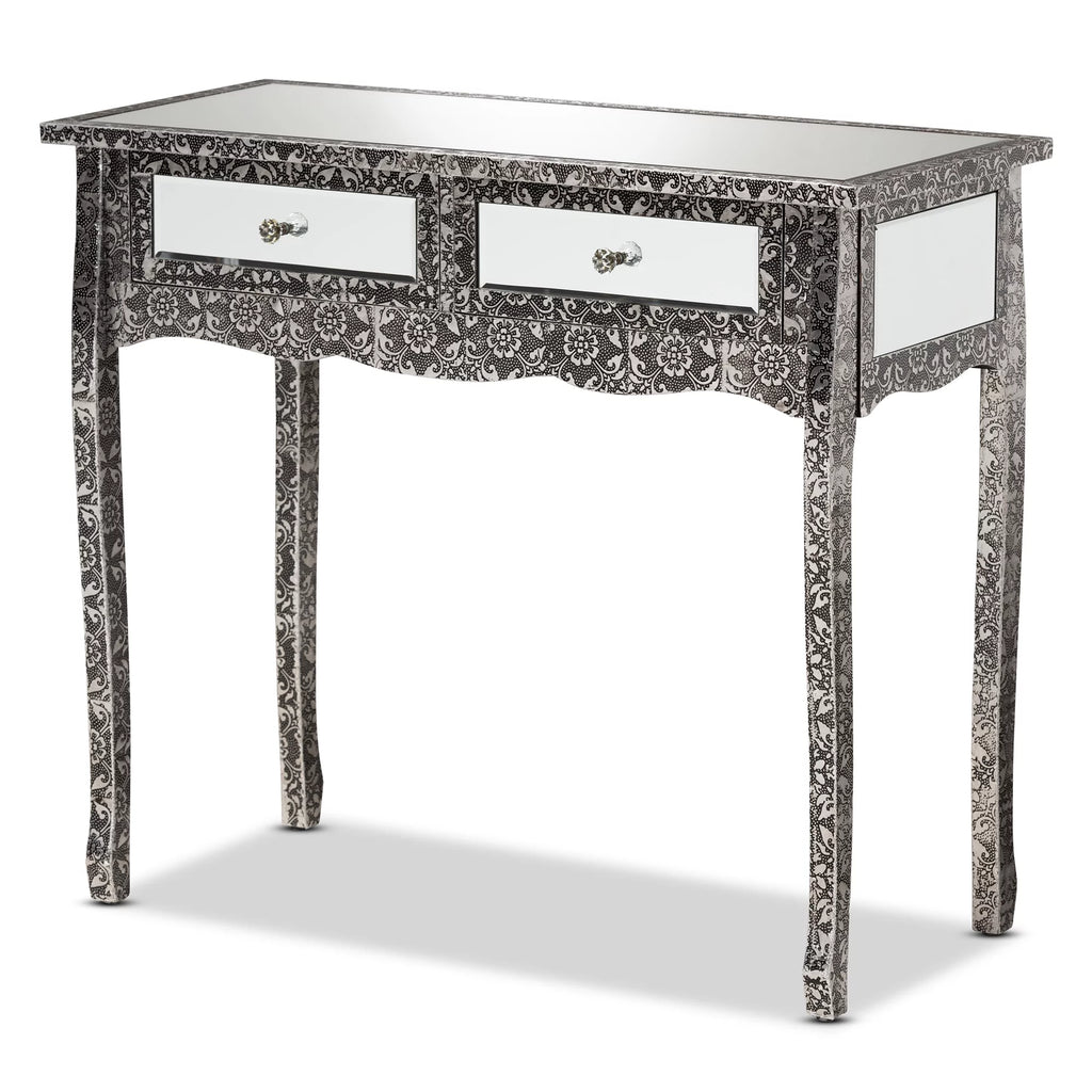 Mirrored Glass 2 Drawer Console Table Y555872