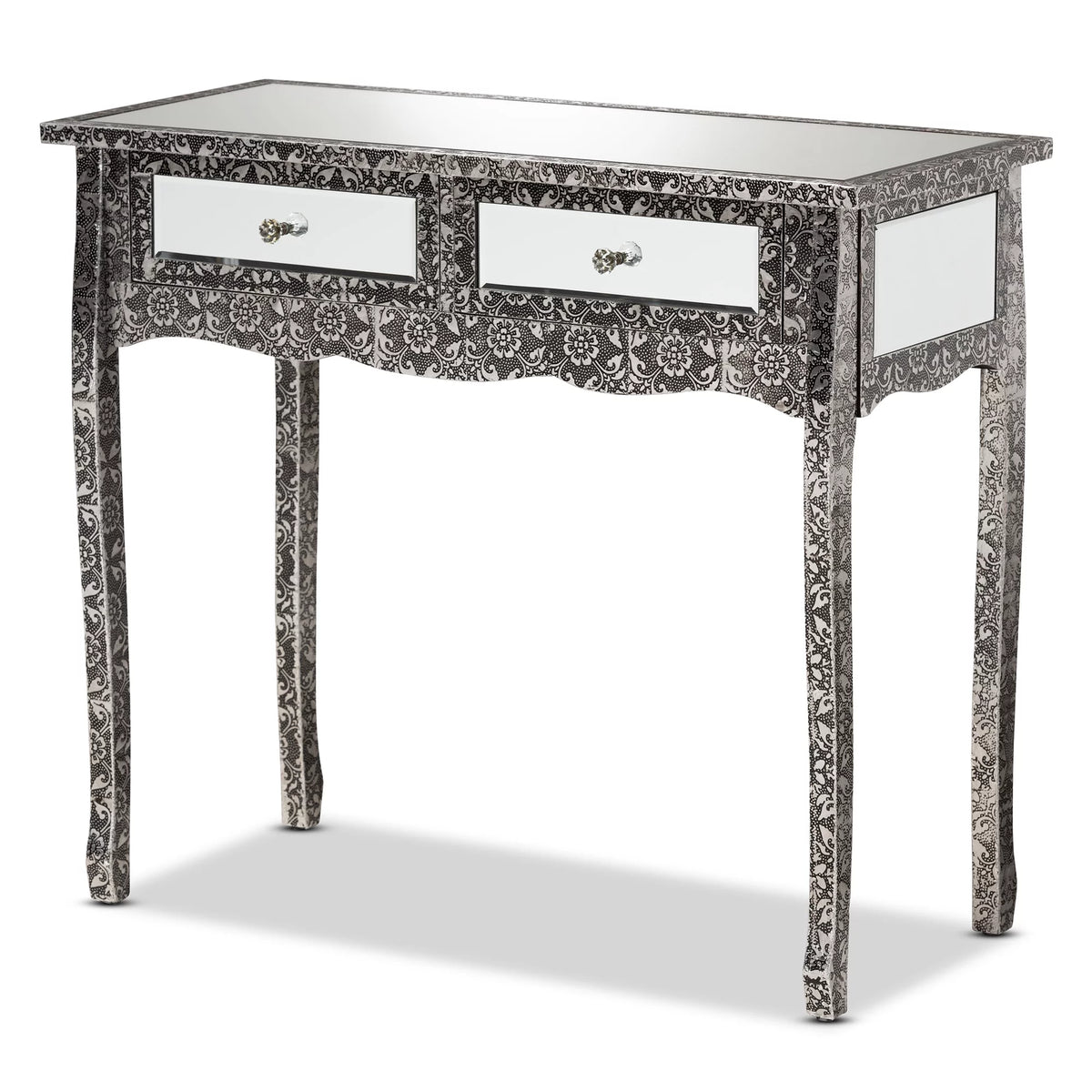 Mirrored Glass 2 Drawer Console Table Y555872
