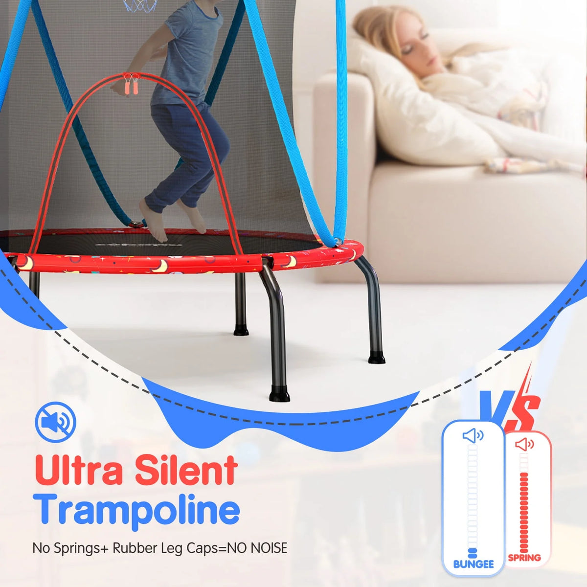 66 Kids Trampoline with Basketball Hoop and Safety Enclosure Net T806810