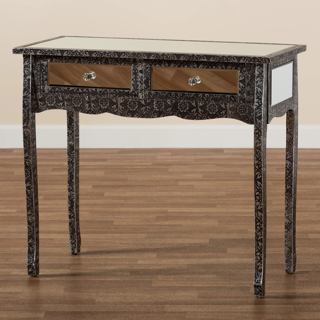 Mirrored Glass 2 Drawer Console Table Y555872