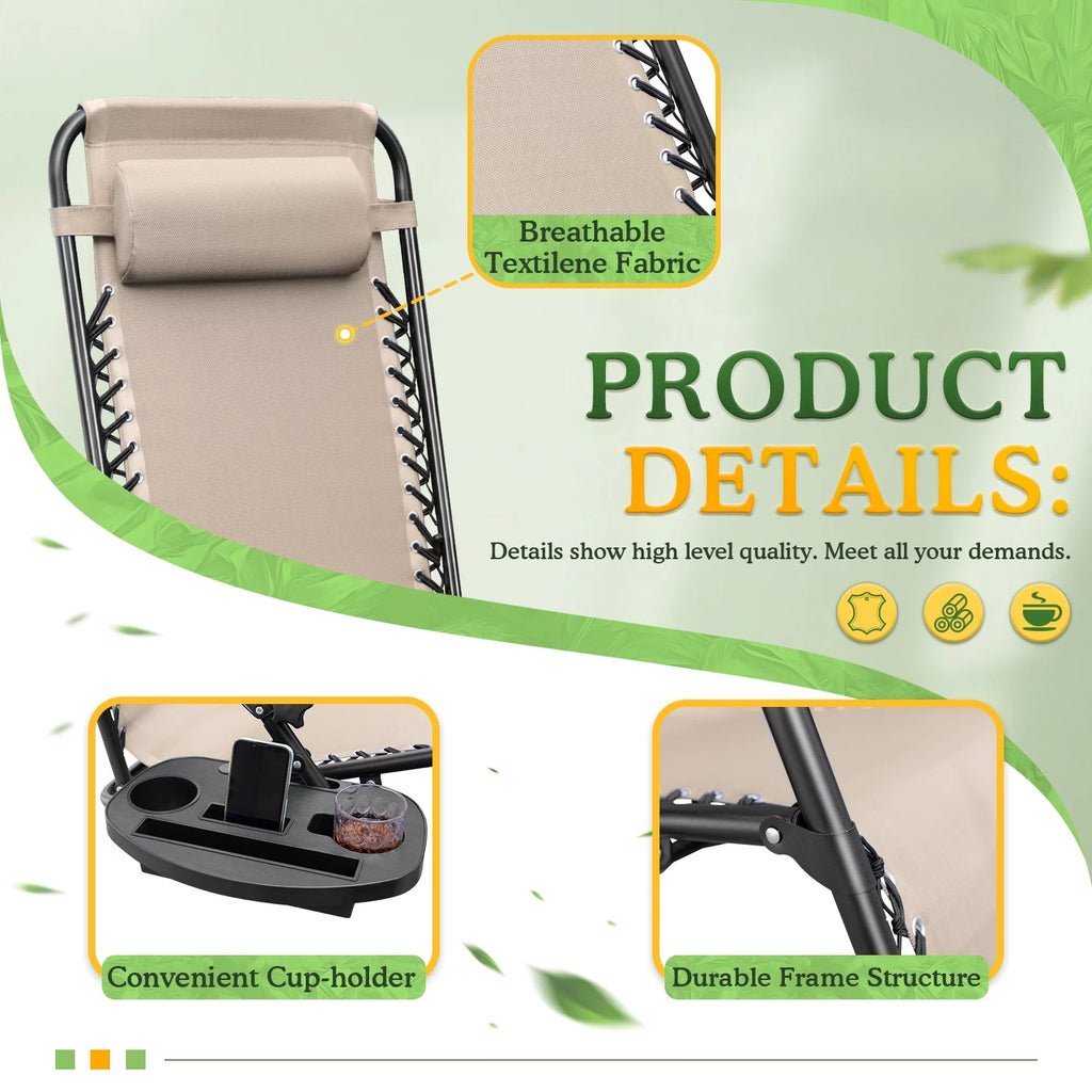 Beige Zero Gravity Foldable Lounge Chair Pack of 2 E800336