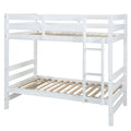 White Wooden Twin Over Twin Bunk Bed with Ladder B8086