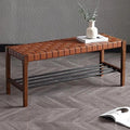 Rustic Wood 45 Inch Woven Bench with Metal Shoe Rack H35086