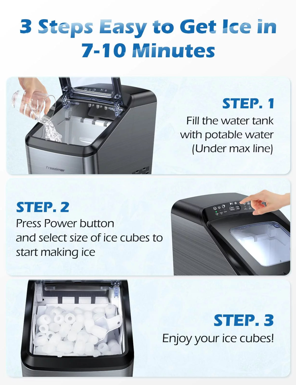 Black Countertop Bullet Ice Maker, 33Lbs, 2 Size Ice Cubes X328