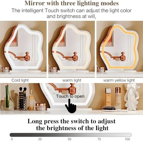 Modern Corner Vanity Table with LED Mirror and 6 Drawers M1427