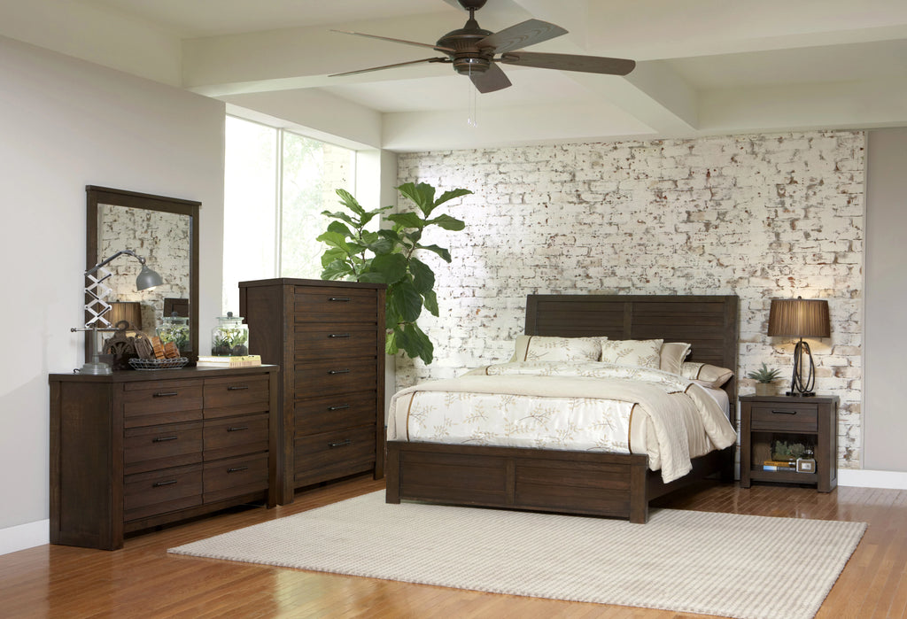 Espresso Wood Bedroom Set with King Bed Dresser Mirror Nightstand Chest N124782