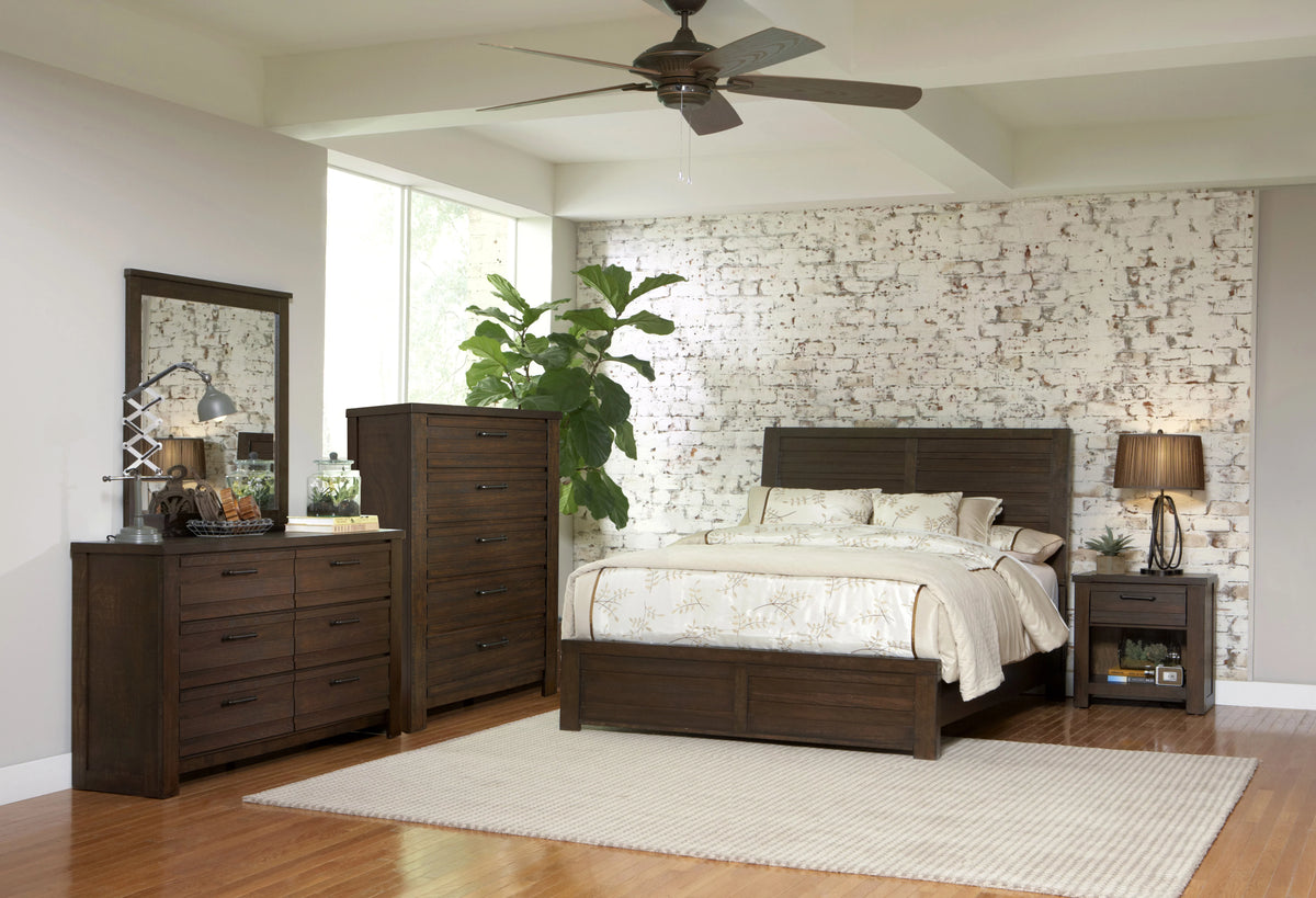 Espresso Wood Bedroom Set with King Bed Dresser Mirror Nightstand Chest N124782