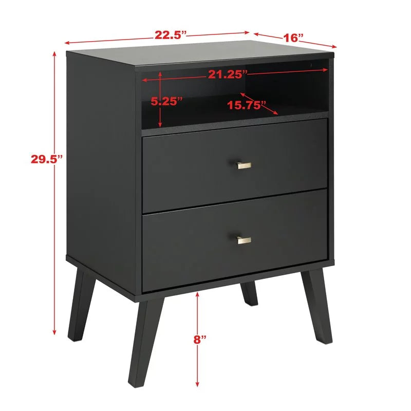 Black 2 Drawer Tall Nightstand M627032