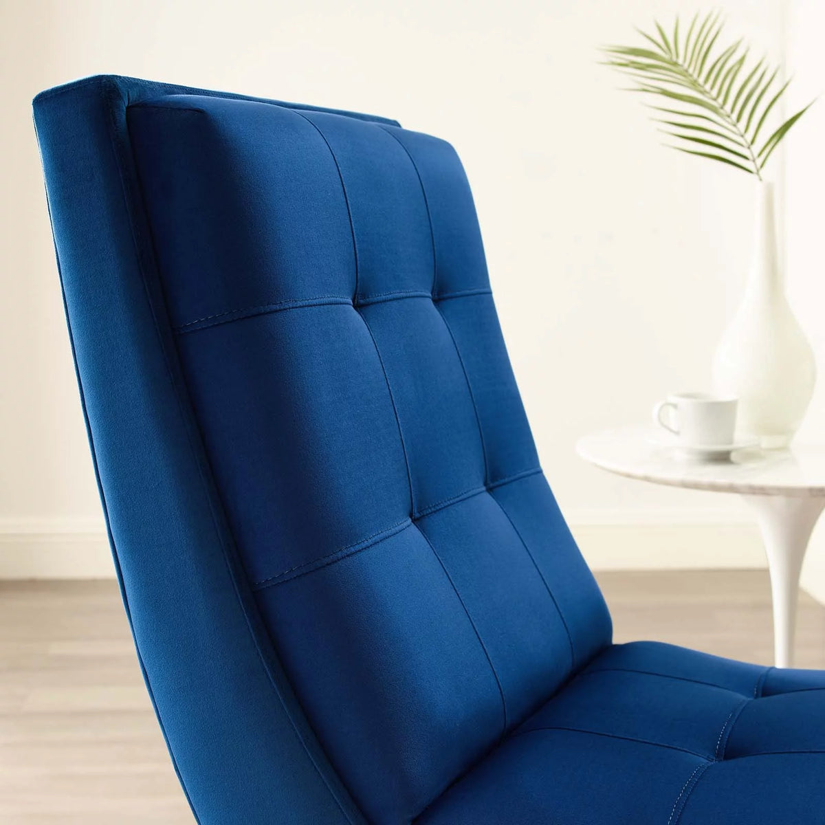 Navy Velvet Lounge Chair and Ottoman Set Z104456