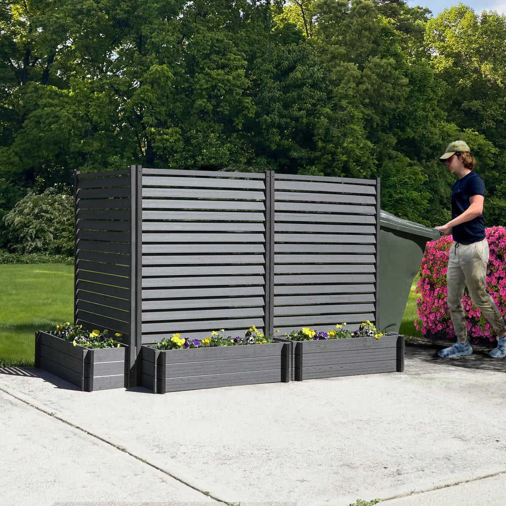 Charcoal Louvered Freestanding Screen with Planter Box G55981