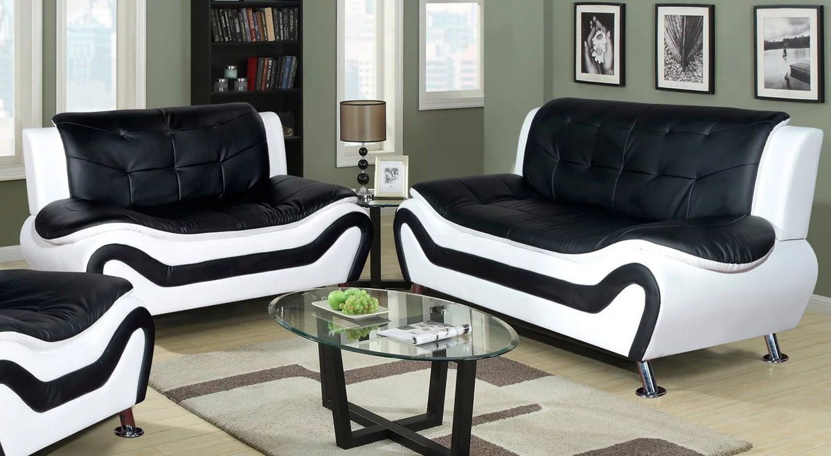 2 Piece Modern Sofa Set, Black & White X19163