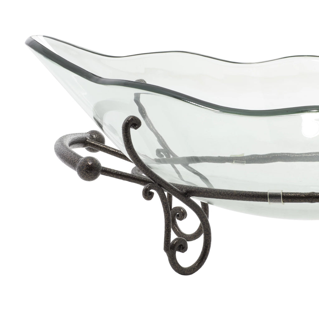 Clear Tempered Glass Serving Bowl with Metal Base G2898
