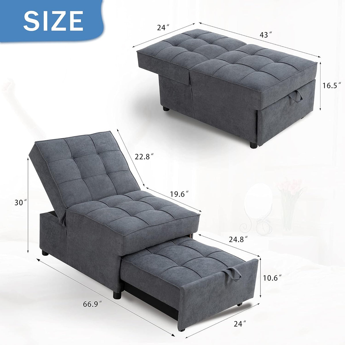 Convertible Chair Sofa Bed with Adjustable Backrest Q841