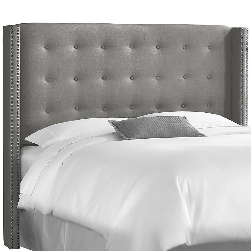 California King Nail Button Tufted Wingback Headboard in Grey T8226