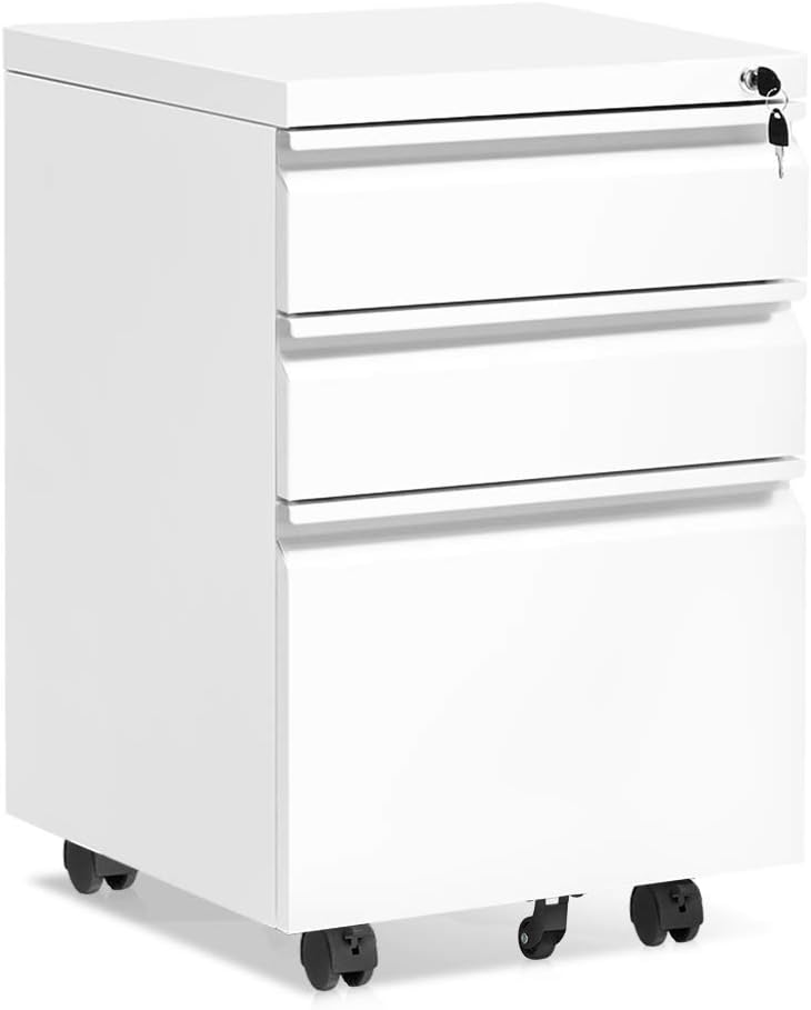 Black 3 Drawer Rolling Metal File Cabinet with Lock Q7239