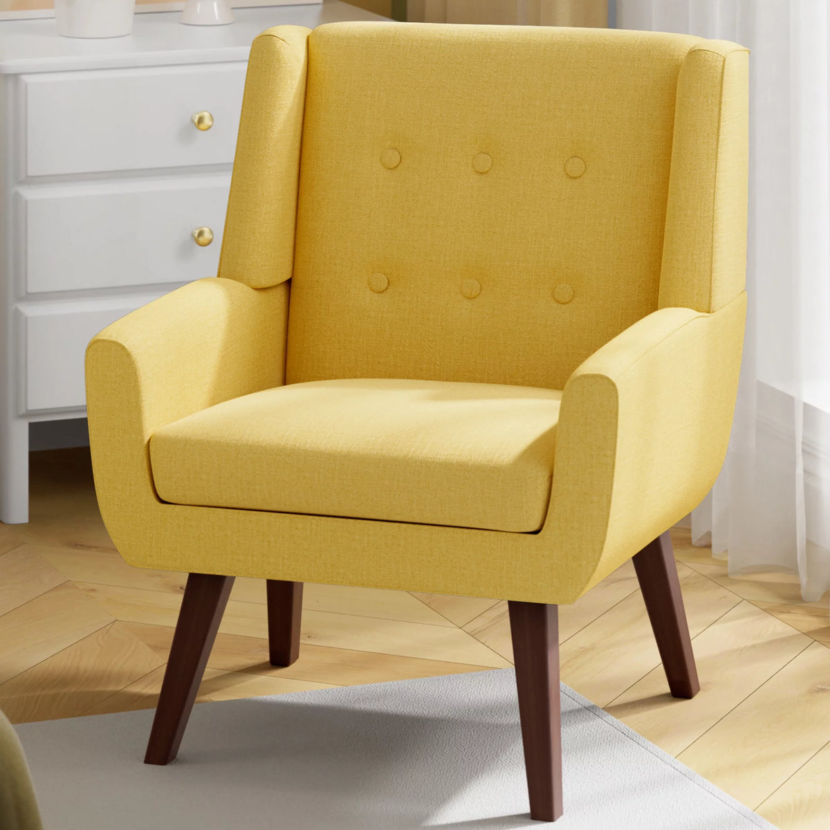 Yellow Linen Fabric Upholstered Accent Chair V91705