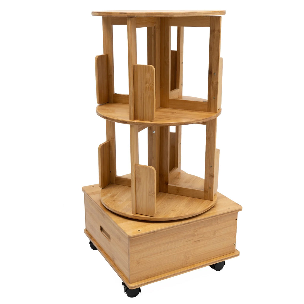 2 Tiers Rotating Bamboo Side Table with Wheels P10236