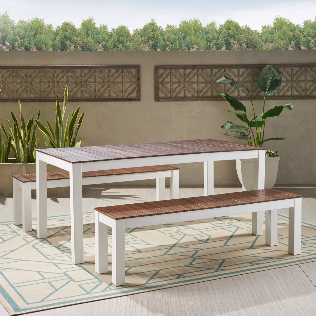 3 Piece Acacia Wood Picnic Dining Set with Benches B309