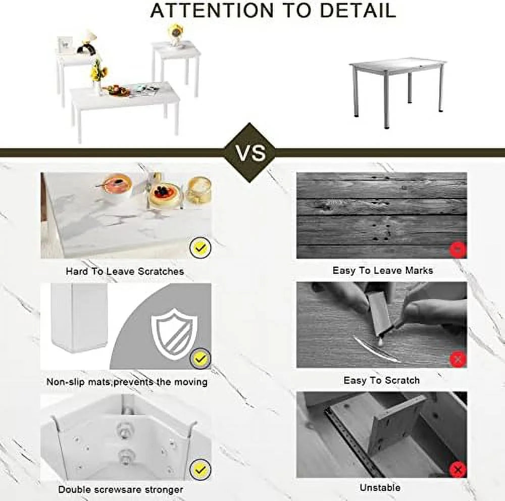 3 Piece Faux Marble Coffee Table Set with Black Metal Frame M60917