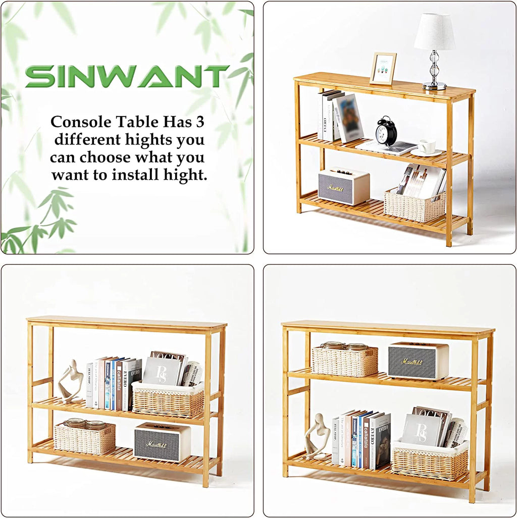 3 Tier Bamboo Console Table with Shoe Storage K638