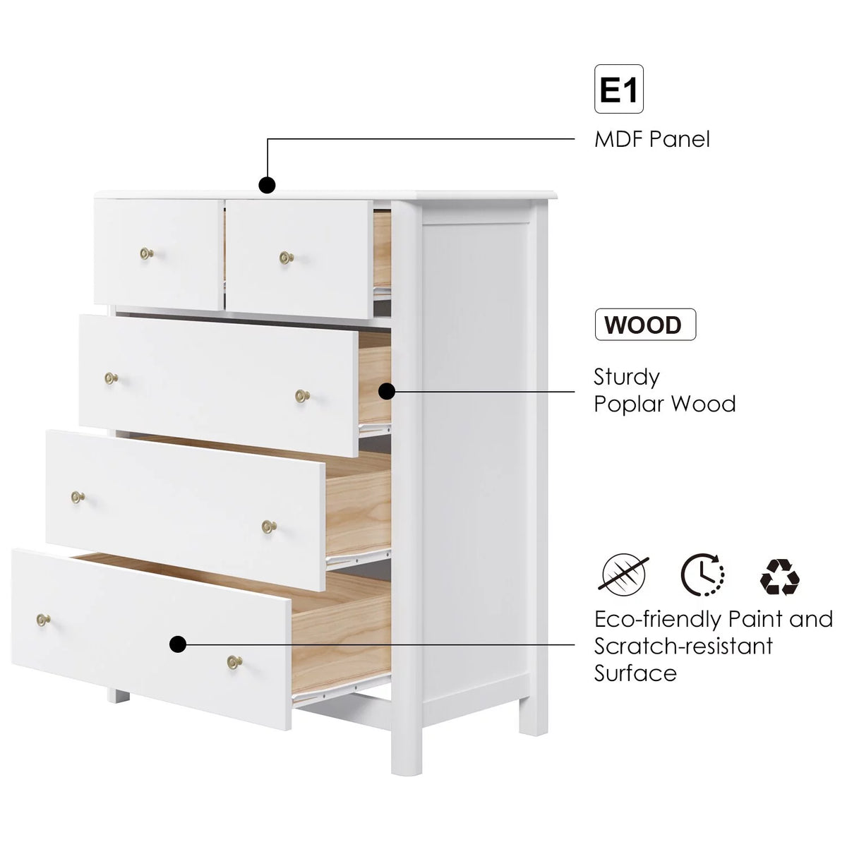 White 5 Drawer Kids Dresser S9967