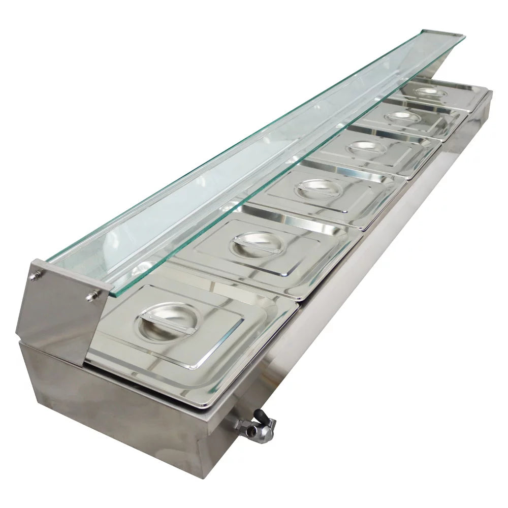 Electric Commercial Bain-marie Buffet Food Warmer Steam Table with Glass Guard 6-Pan I464