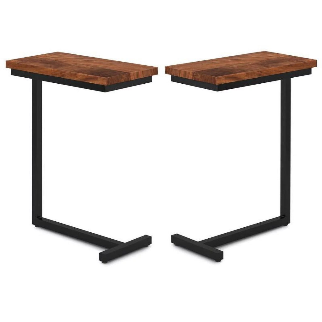 2-Piece 18" Rectangle Industrial C Side Table Set in Cognac Brown D468