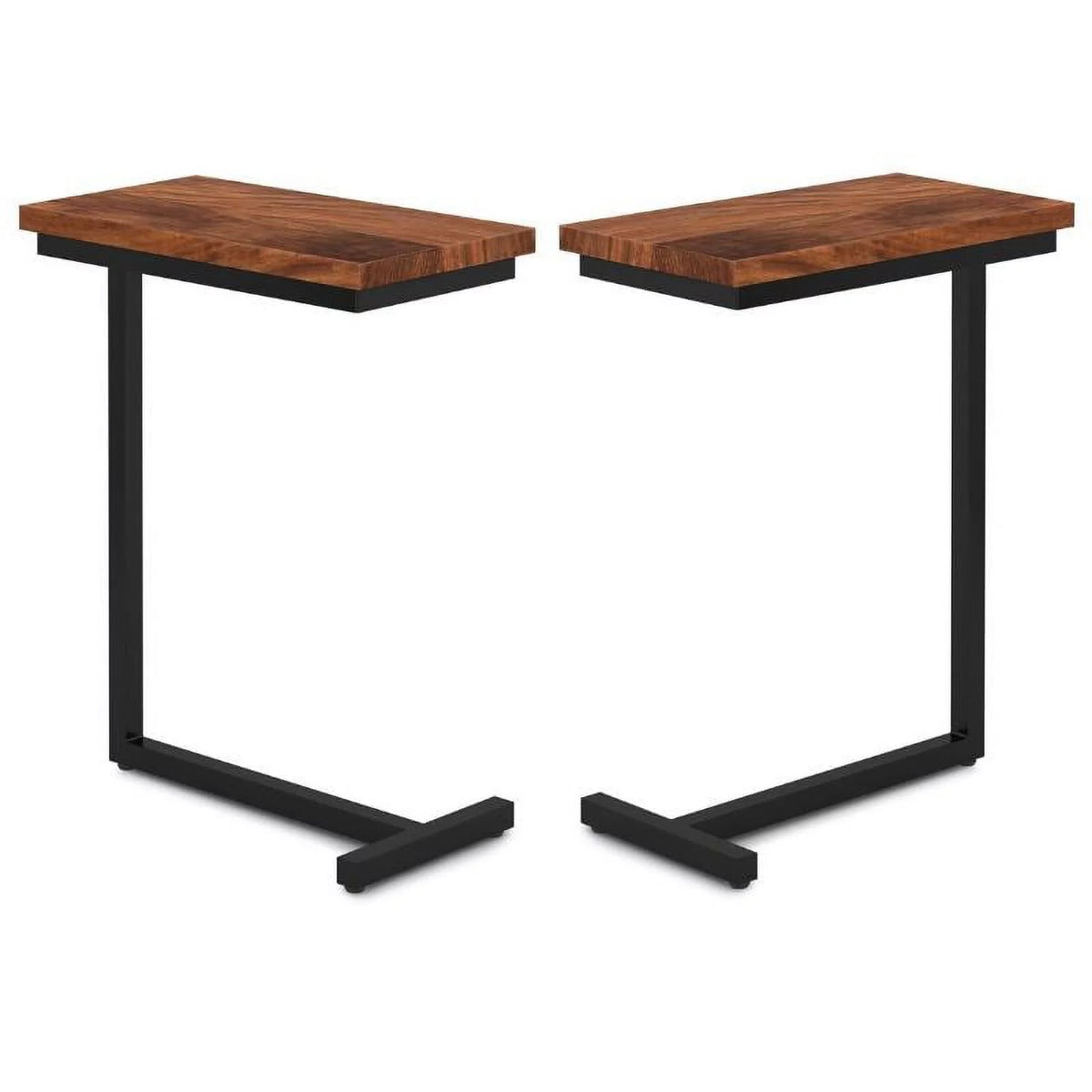2-Piece 18" Rectangle Industrial C Side Table Set in Cognac Brown D468