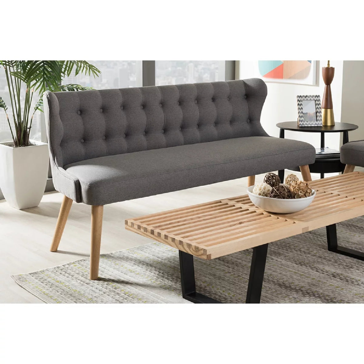 Grey Fabric 3-Seater Settee Bench L522457