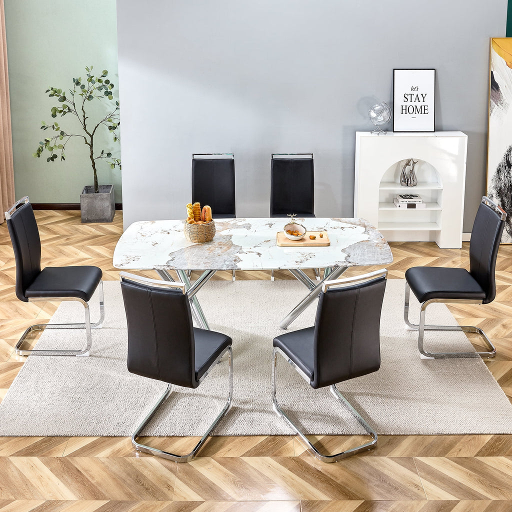 71" Rectangular Tempering Glass Dining Table with Metal Legs M310887