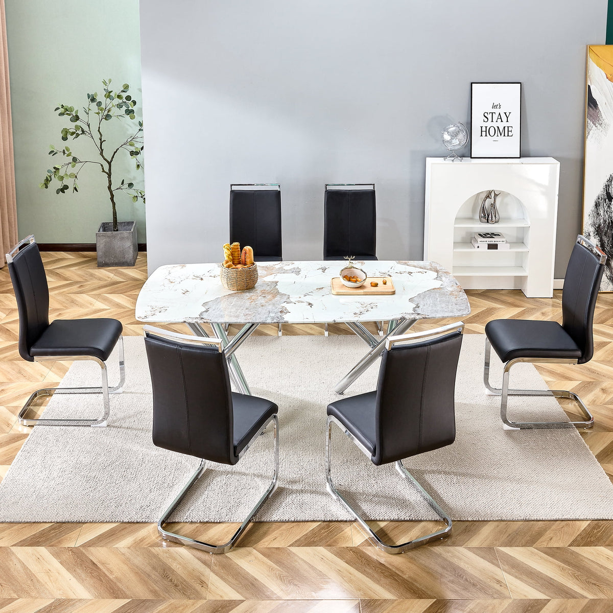 71" Rectangular Tempering Glass Dining Table with Metal Legs M310887
