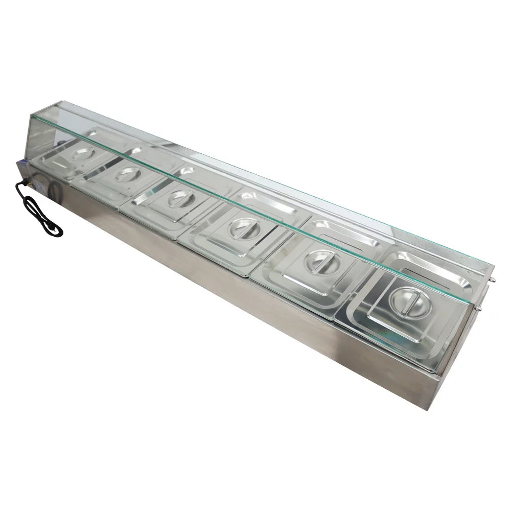 Electric Commercial Bain-marie Buffet Food Warmer Steam Table with Glass Guard 6-Pan I464