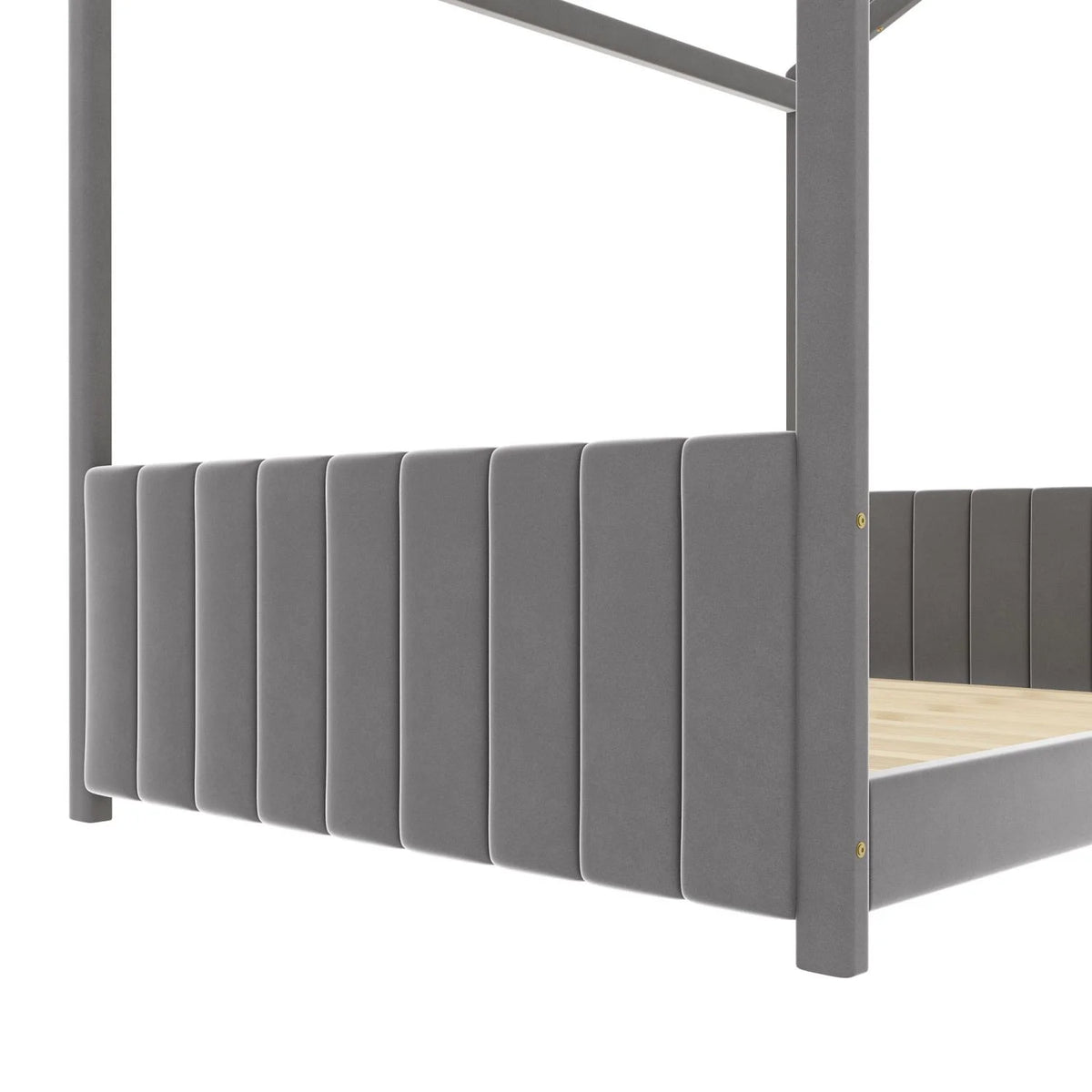 Full Size Beige Velvet Upholstered Platform Bed with Headboard & Footboard S9319