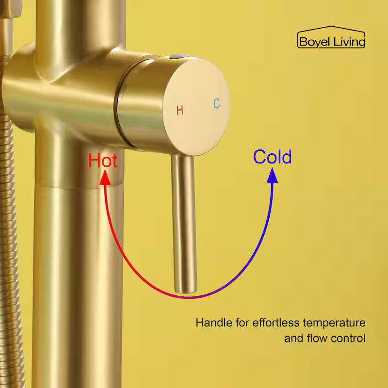Brushed Gold Freestanding Bathtub Faucet with Handheld Shower R820917